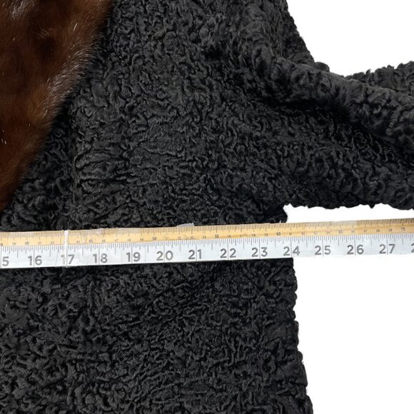 Azens Furs Persian Curly Lamb & Mink Fur Coat Women's Jacket Black Size XL - Picture 9 of 14
